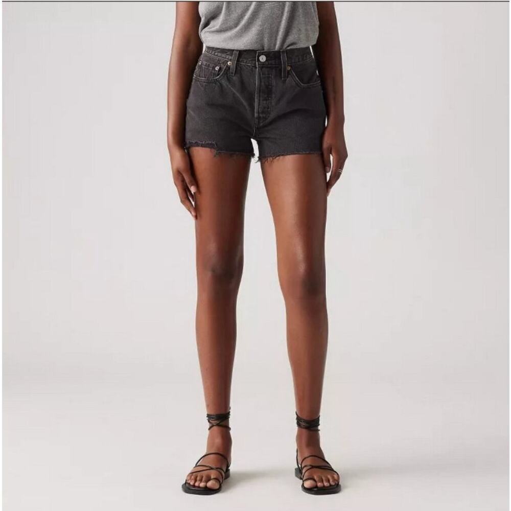 Levi's 501 Original Women's High-Rise Distressed Black Denim Cutoff Shorts EUC